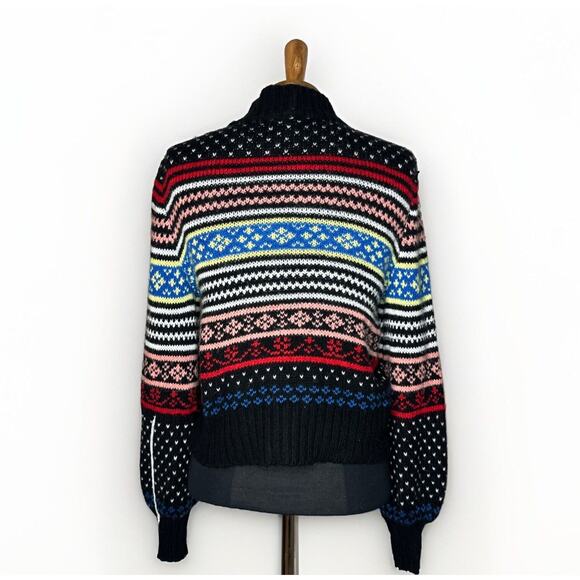 American Eagle Black Mock Neck Fair Isle Sweater Womens XS Balloon Sleeve READ - Picture 2 of 9